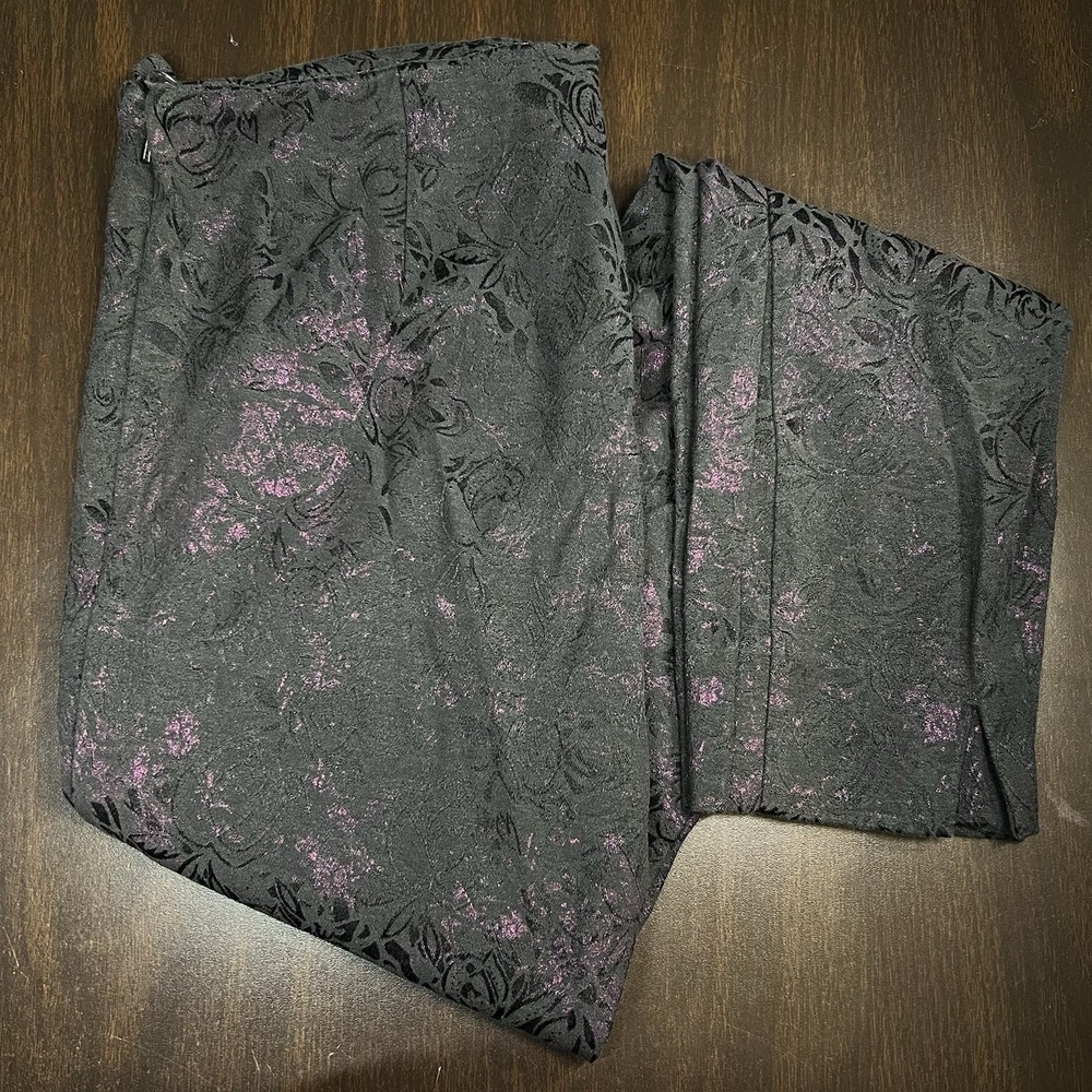 Black Saks Fifth Avenue Rose Jacquard Slim Pants Size 2‎ Purple Floral VGC -READ